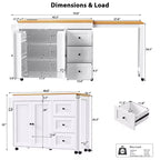 Isola da Cucina Okak con Tavolo Allungabile, Isola da Cucina con Contenitore e Presa di Corrente, Carrello da Cucina con Rotelle e Portaspezie per Sala da Pranzo