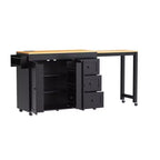 Isola da Cucina Okak con Tavolo Allungabile, Isola da Cucina con Contenitore e Presa di Corrente, Carrello da Cucina con Rotelle e Portaspezie per Sala da Pranzo