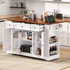 Okak Kitchen Cart with Two Tempered Glass Doors and 5 Open Side Racks, Kitchen Island with Power Outlet and Drop Leaf for Dining Room