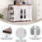 Okak Kitchen Cart with Two Tempered Glass Doors and 5 Open Side Racks, Kitchen Island with Power Outlet and Drop Leaf for Dining Room