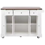 Okak Kitchen Cart with Two Tempered Glass Doors and 5 Open Side Racks, Kitchen Island with Power Outlet and Drop Leaf for Dining Room