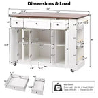 Okak Kitchen Cart with Two Tempered Glass Doors and 5 Open Side Racks, Kitchen Island with Power Outlet and Drop Leaf for Dining Room