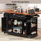 Okak Kitchen Cart with Two Tempered Glass Doors and 5 Open Side Racks, Kitchen Island with Power Outlet and Drop Leaf for Dining Room
