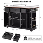 Okak Kitchen Cart with Two Tempered Glass Doors and 5 Open Side Racks, Kitchen Island with Power Outlet and Drop Leaf for Dining Room