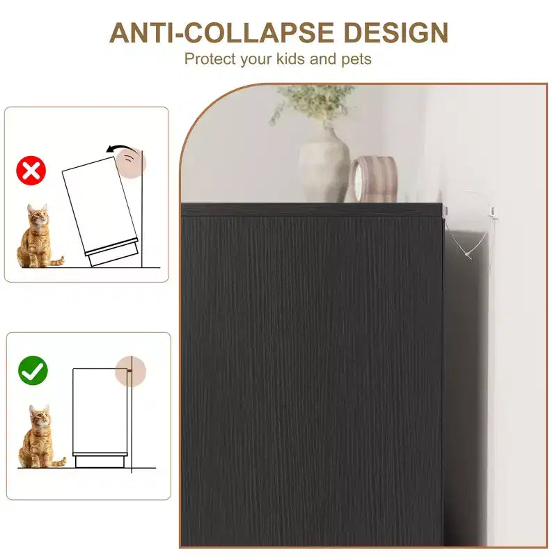 Comò a 6 cassetti in rattan, cassettiera nera larga 47 pollici a 6 cassetti con maniglie in metallo e robusta base in legno per camera da letto, soggiorno, cameretta, armadio