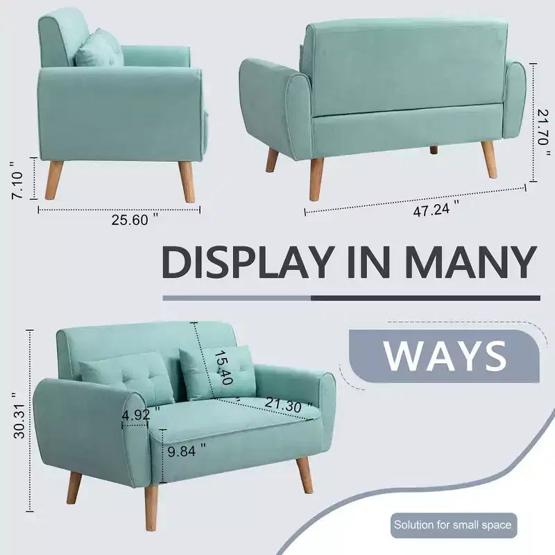 Celebalcony Piccolo Divano a Due Posti Moderno, Divanetto a 2 Posti Imbottito per Piccoli Spazi, Salotto, Monolocale, Appartamento con 2 Cuscini