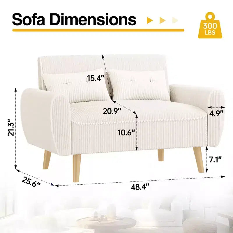 Celebalcony Piccolo Divano a Due Posti Moderno, Divanetto a 2 Posti Imbottito per Piccoli Spazi, Salotto, Monolocale, Appartamento con 2 Cuscini