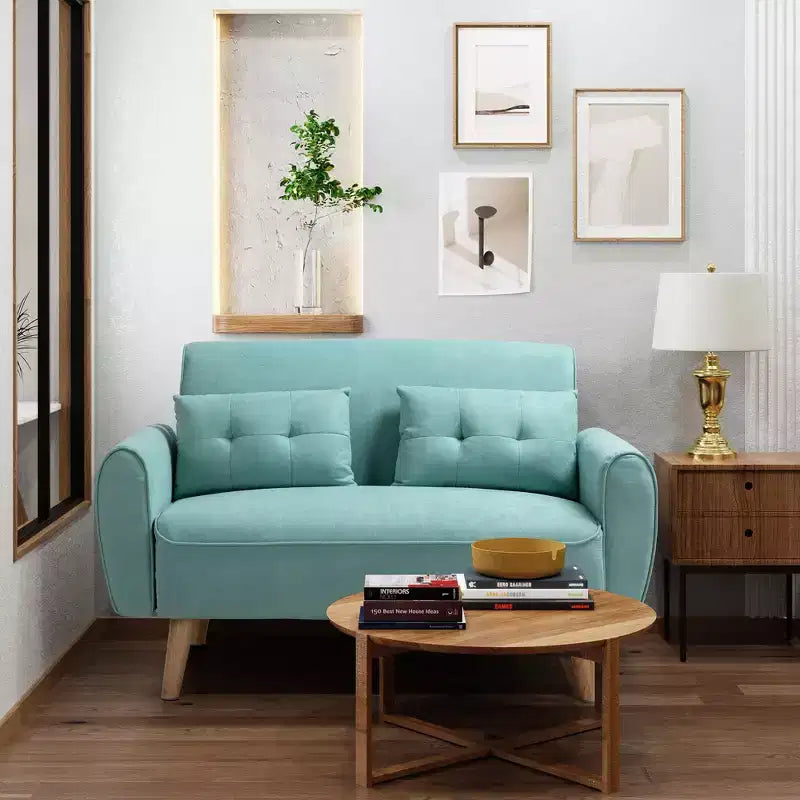 Celebalcony Small Modern Loveseat Couch Sofa, Upholstered 2-Seat Sofa Love Seats for Small Space,Living Room,Studio,Apartment with 2 Pillows