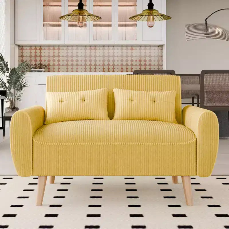 Celebalcony Small Modern Loveseat Couch Sofa, Upholstered 2-Seat Sofa Love Seats for Small Space,Living Room,Studio,Apartment with 2 Pillows