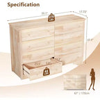 VINGLI 55 W Solid Wood Dresser 8 Drawer, Unfinished Chest for Color DIY