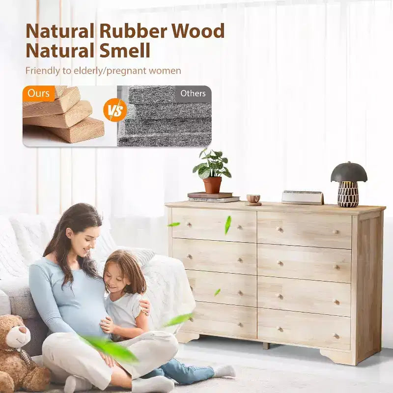 VINGLI 55 W Solid Wood Dresser 8 Drawer, Unfinished Chest for Color DIY