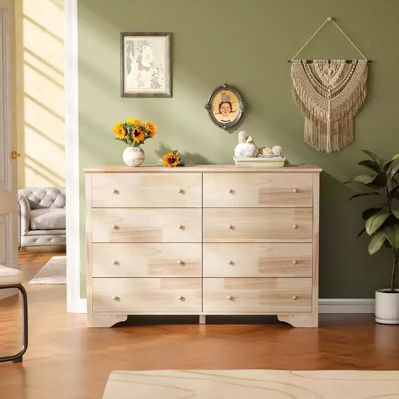 VINGLI 55 W Solid Wood Dresser 8 Drawer, Unfinished Chest for Color DIY