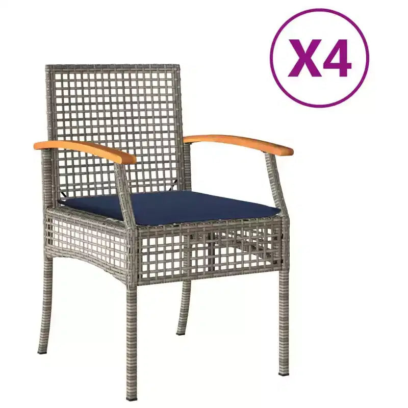 vidaXL Patio Chairs with Cushions Outdoor 4 Pcs Gray Poly Rattan Acacia Wood