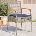 vidaXL Patio Chairs with Cushions Outdoor 4 Pcs Gray Poly Rattan Acacia Wood