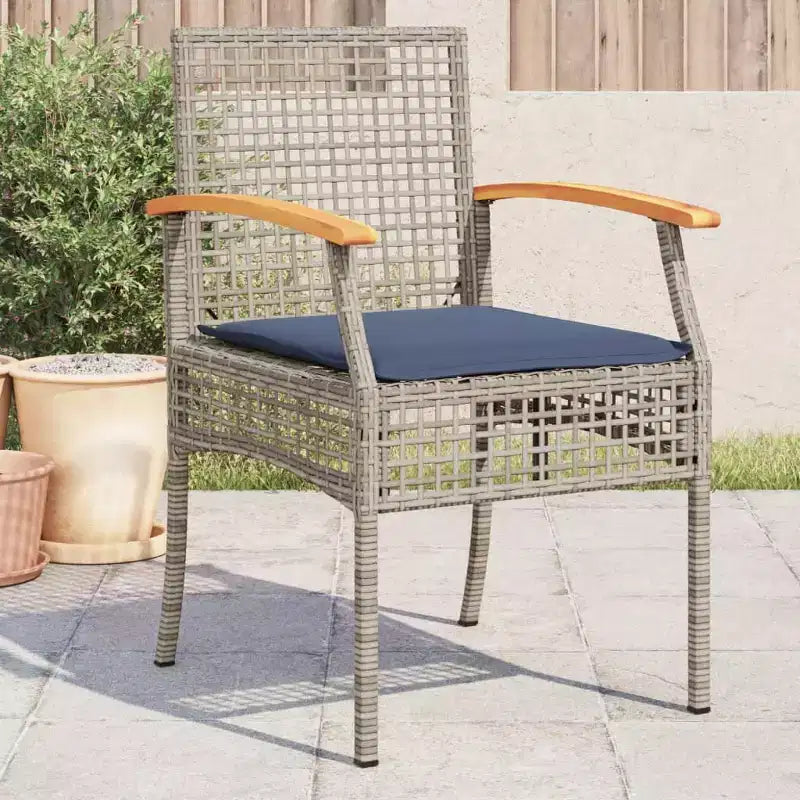 vidaXL Patio Chairs with Cushions Outdoor 4 Pcs Gray Poly Rattan Acacia Wood