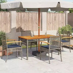 vidaXL Patio Chairs with Cushions Outdoor 4 Pcs Gray Poly Rattan Acacia Wood