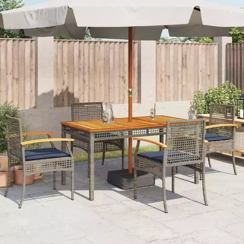 vidaXL Patio Chairs with Cushions Outdoor 4 Pcs Gray Poly Rattan Acacia Wood