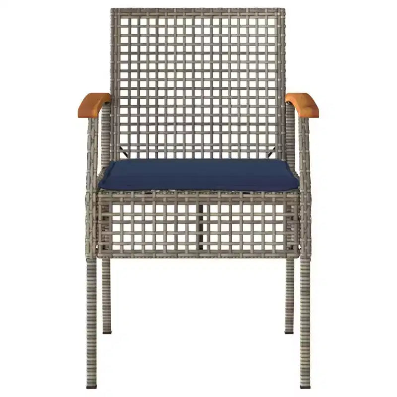 vidaXL Patio Chairs with Cushions Outdoor 4 Pcs Gray Poly Rattan Acacia Wood