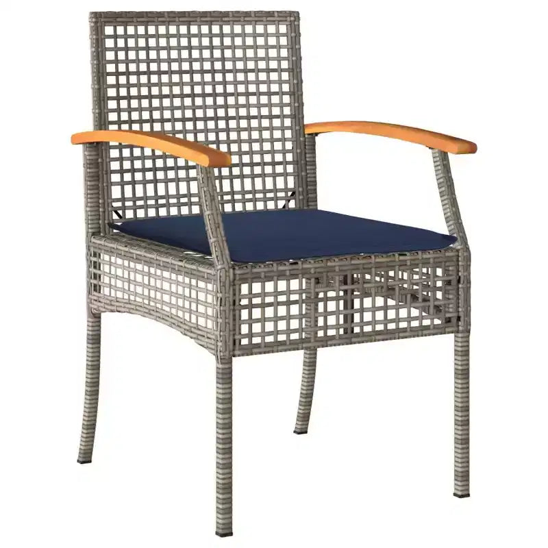 vidaXL Patio Chairs with Cushions Outdoor 4 Pcs Gray Poly Rattan Acacia Wood