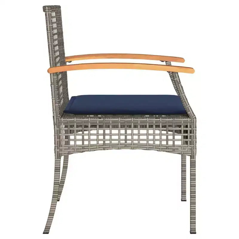 vidaXL Patio Chairs with Cushions Outdoor 4 Pcs Gray Poly Rattan Acacia Wood