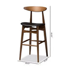 HomeStock Flora Mid-Century Modern Black Faux Leather Upholstered Walnut Finished Bar Stool Set