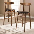 HomeStock Flora Mid-Century Modern Black Faux Leather Upholstered Walnut Finished Bar Stool Set