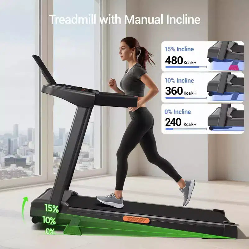 Tapis Roulant Inclinato al 15% con Maniglia, Tapis Roulant Portatile 3-in-1 per Casa e Ufficio, Tapis Roulant Pieghevole con Capacità di Peso di 100 kg