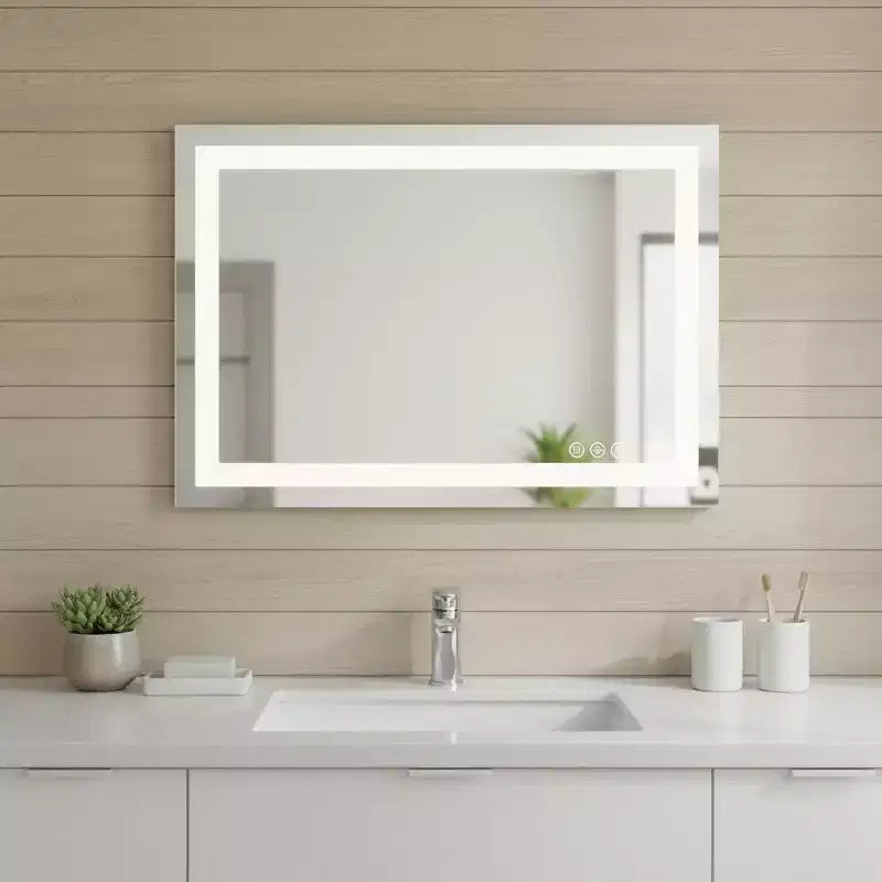 HomeRoots 24 Clear Lighted Frameless Bathroom Vanity Mirror