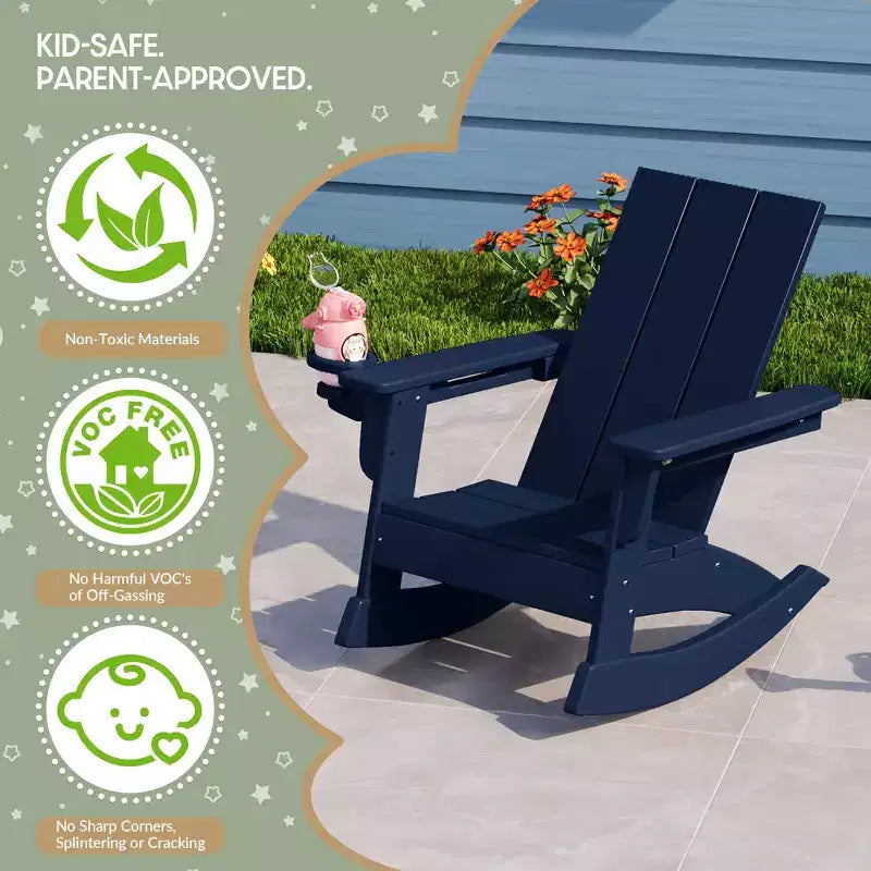 WestinTrends Ashore Set da 3 Pezzi di Sedia a Dondolo Moderna per Bambini con Portabicchieri e Tavolino Laterale Quadrato