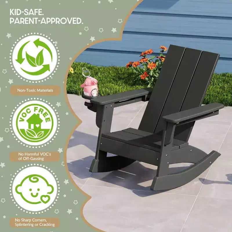 WestinTrends Ashore Set da 3 Pezzi di Sedia a Dondolo Moderna per Bambini con Portabicchieri e Tavolino Laterale Quadrato