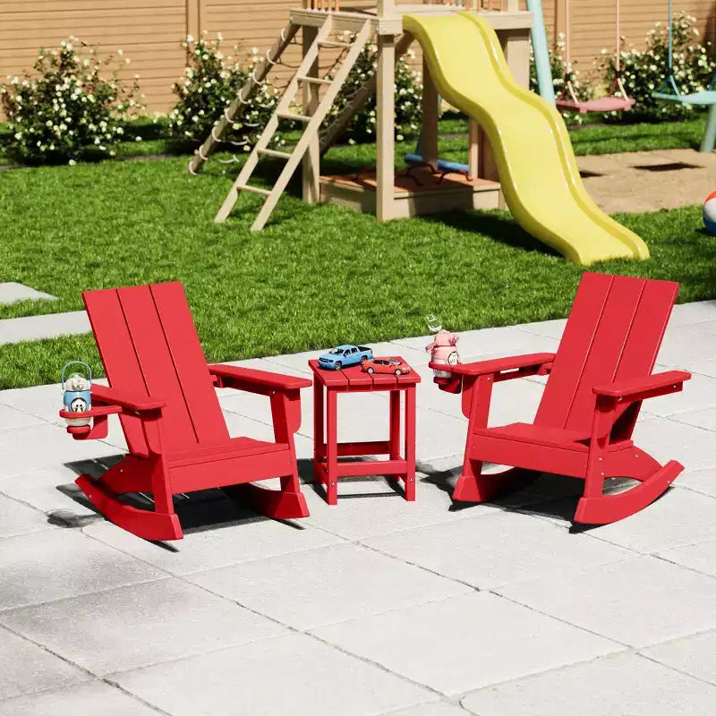 WestinTrends Ashore Set da 3 Pezzi di Sedia a Dondolo Moderna per Bambini con Portabicchieri e Tavolino Laterale Quadrato