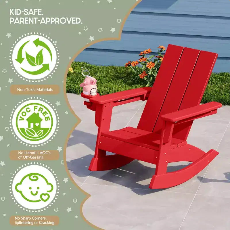WestinTrends Ashore Set da 3 Pezzi di Sedia a Dondolo Moderna per Bambini con Portabicchieri e Tavolino Laterale Quadrato