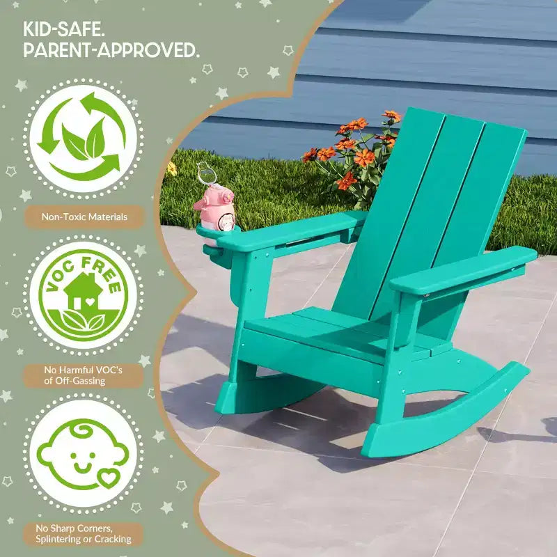 WestinTrends Ashore Set da 3 Pezzi di Sedia a Dondolo Moderna per Bambini con Portabicchieri e Tavolino Laterale Quadrato