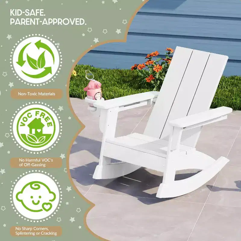 WestinTrends Ashore Set da 3 Pezzi di Sedia a Dondolo Moderna per Bambini con Portabicchieri e Tavolino Laterale Quadrato