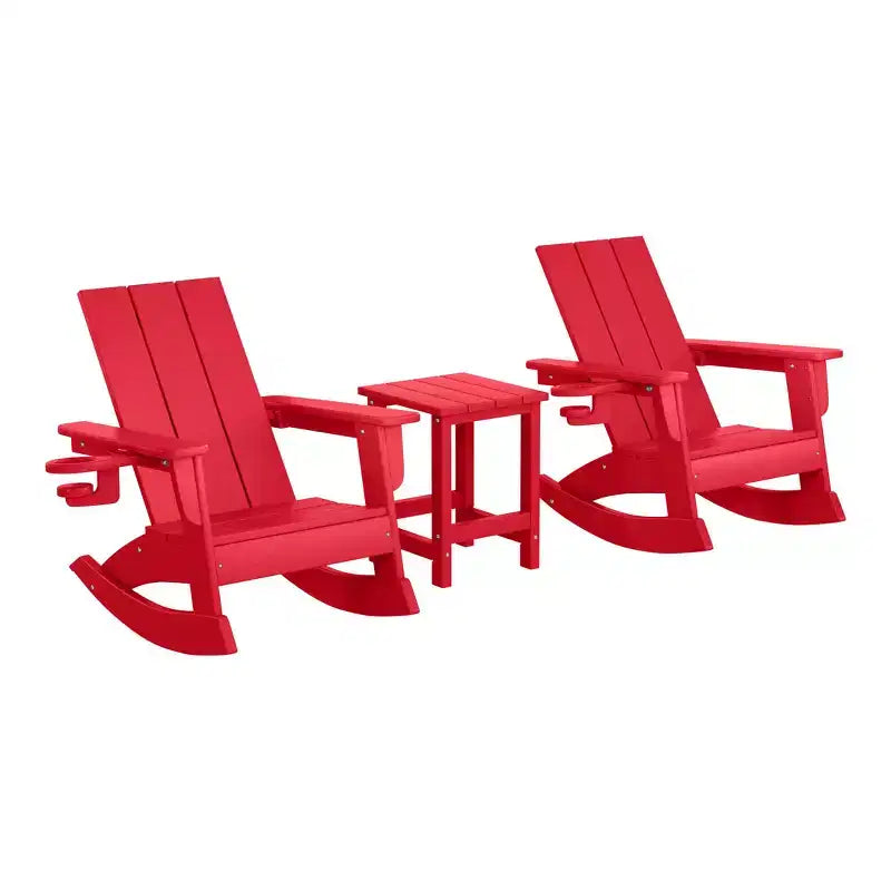 WestinTrends Ashore Set da 3 Pezzi di Sedia a Dondolo Moderna per Bambini con Portabicchieri e Tavolino Laterale Quadrato