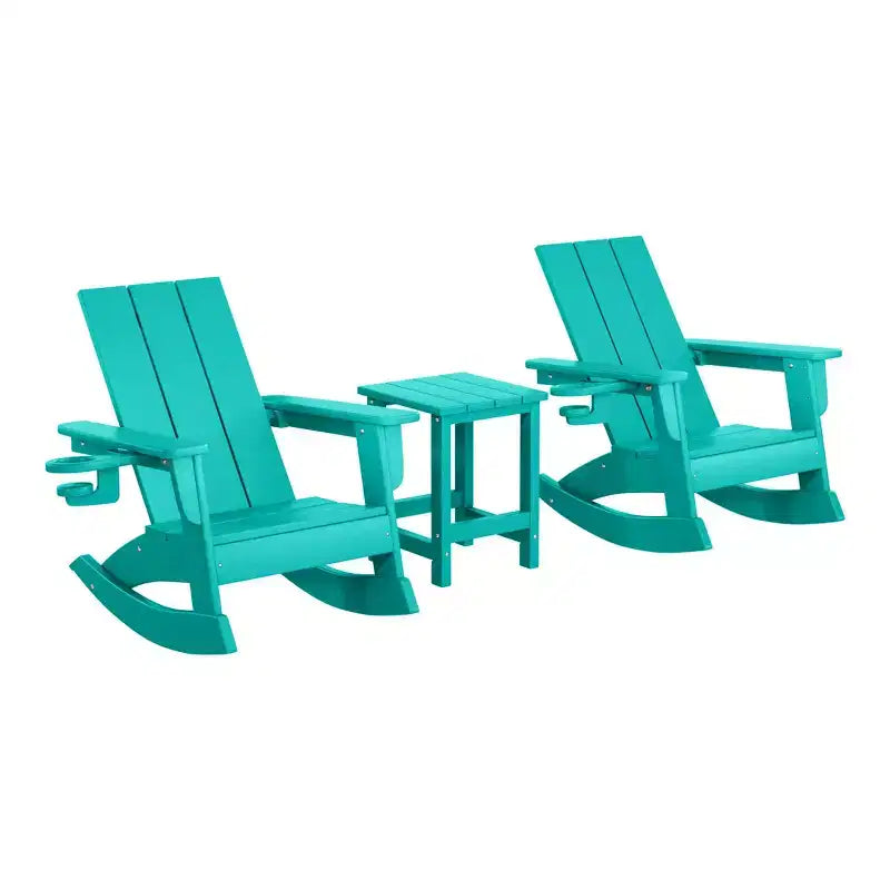 WestinTrends Ashore Set da 3 Pezzi di Sedia a Dondolo Moderna per Bambini con Portabicchieri e Tavolino Laterale Quadrato