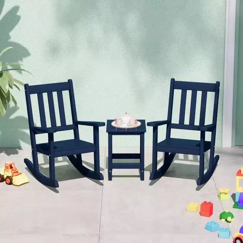WestinTrends 3-Piece Kids Outdoor Rocking Chairs Set With Kids Square Side Table