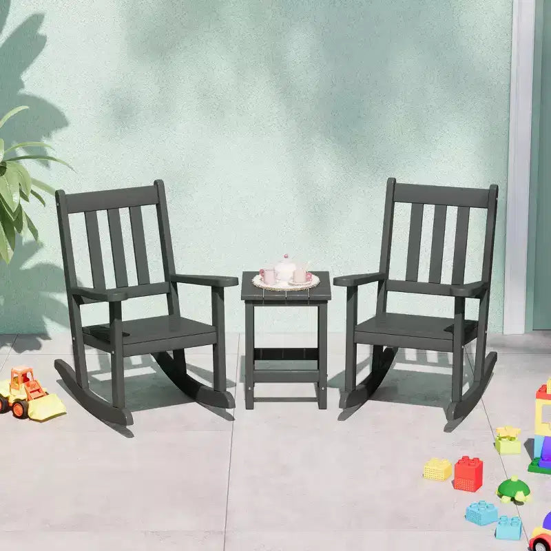WestinTrends 3-Piece Kids Outdoor Rocking Chairs Set With Kids Square Side Table