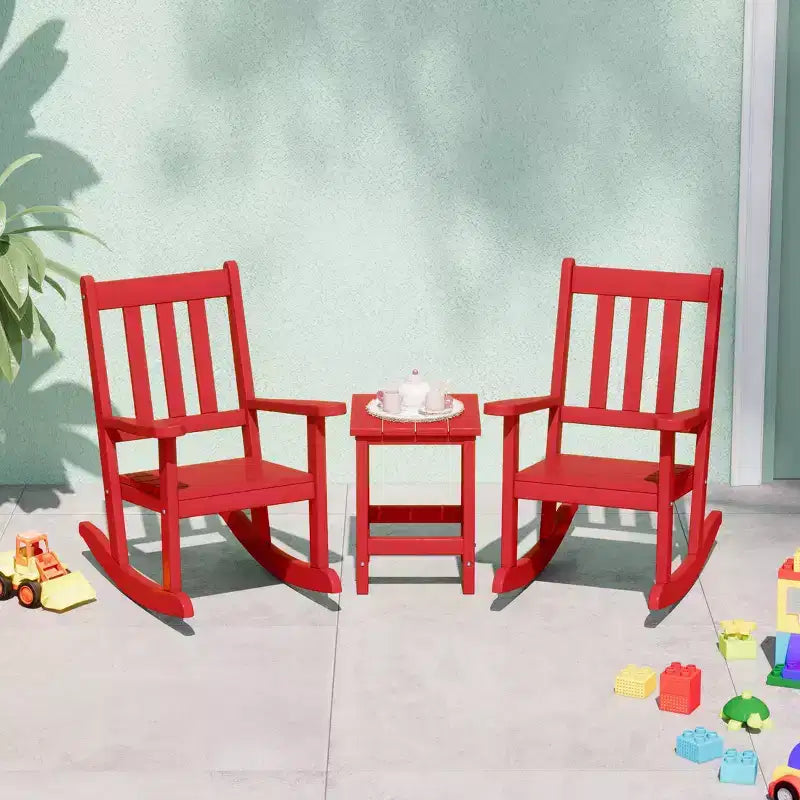 WestinTrends 3-Piece Kids Outdoor Rocking Chairs Set With Kids Square Side Table