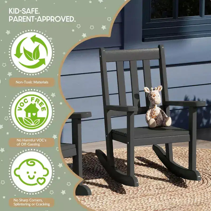 WestinTrends 3-Piece Kids Outdoor Rocking Chairs Set With Kids Square Side Table