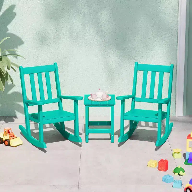 WestinTrends 3-Piece Kids Outdoor Rocking Chairs Set With Kids Square Side Table