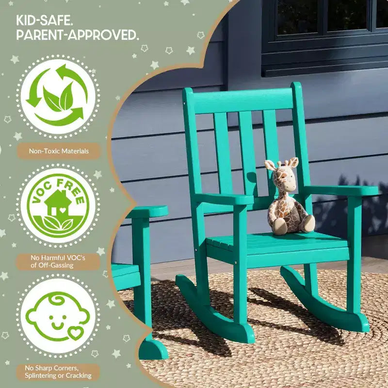 WestinTrends 3-Piece Kids Outdoor Rocking Chairs Set With Kids Square Side Table