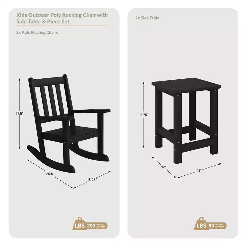 WestinTrends 3-Piece Kids Outdoor Rocking Chairs Set With Kids Square Side Table