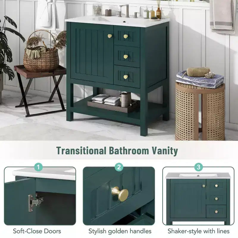 Mobile bagno con lavabo, 1 anta, 2 cassetti, vano a giorno inferiore (esclusi rubinetti e tubi di scarico)