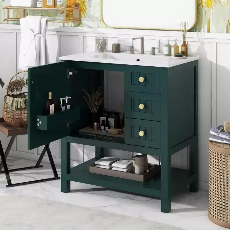 Mobile bagno con lavabo, 1 anta, 2 cassetti, vano a giorno inferiore (esclusi rubinetti e tubi di scarico)