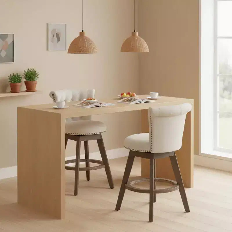 Homy Casa Set di 2 Sgabelli da Bar Girevoli Altezza Contatore con Schienale Trapuntato e Bordatura Borchiata, Sedili Imbottiti, Altezza Seduta 64 cm