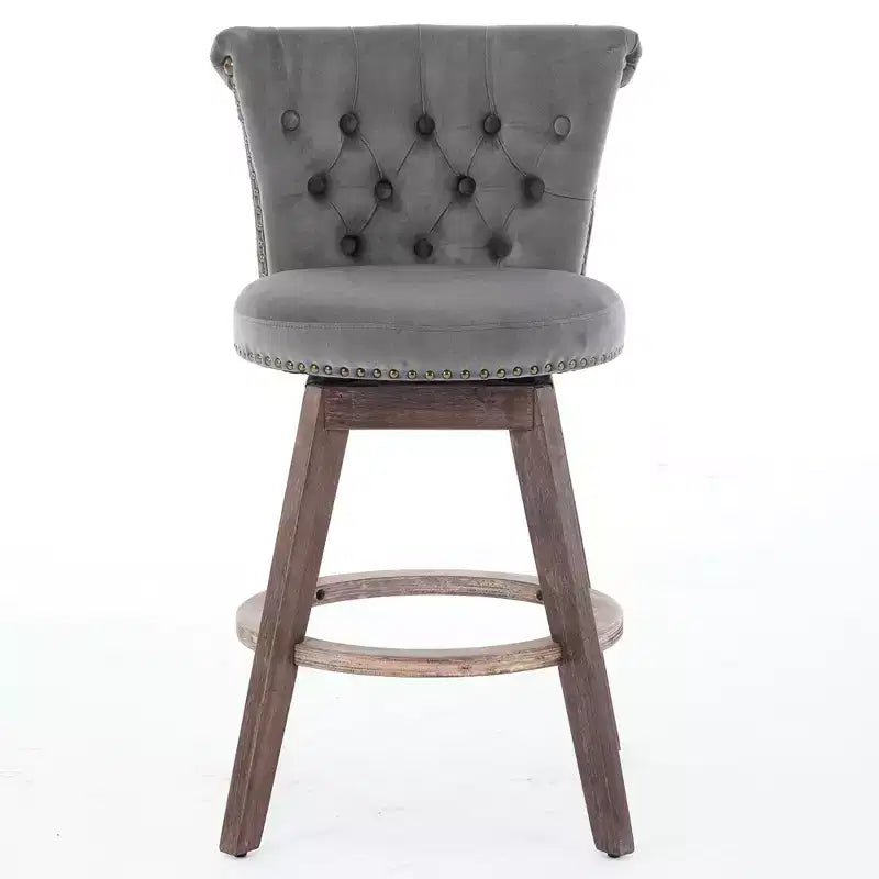 Homy Casa Set di 2 Sgabelli da Bar Girevoli Altezza Contatore con Schienale Trapuntato e Bordatura Borchiata, Sedili Imbottiti, Altezza Seduta 64 cm