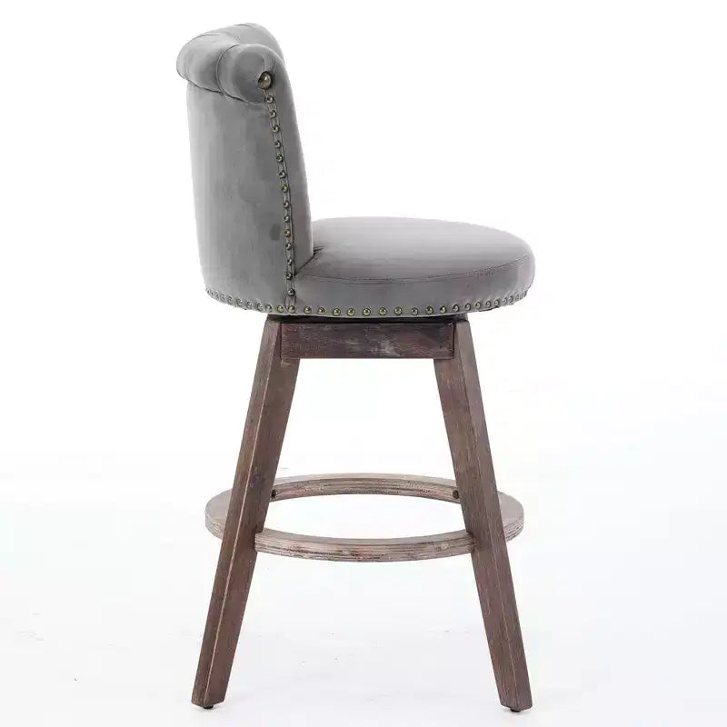 Homy Casa Set di 2 Sgabelli da Bar Girevoli Altezza Contatore con Schienale Trapuntato e Bordatura Borchiata, Sedili Imbottiti, Altezza Seduta 64 cm