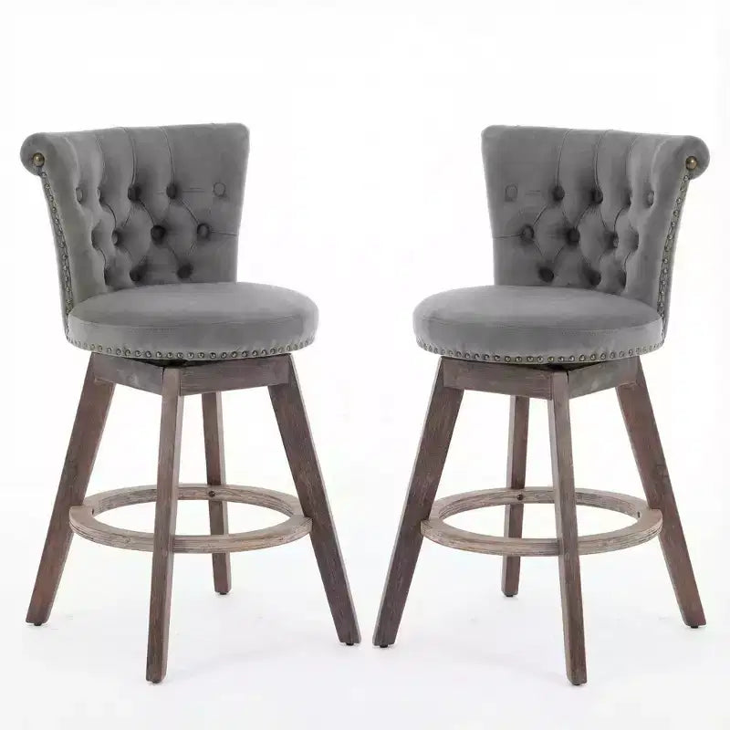 Homy Casa Set di 2 Sgabelli da Bar Girevoli Altezza Contatore con Schienale Trapuntato e Bordatura Borchiata, Sedili Imbottiti, Altezza Seduta 64 cm