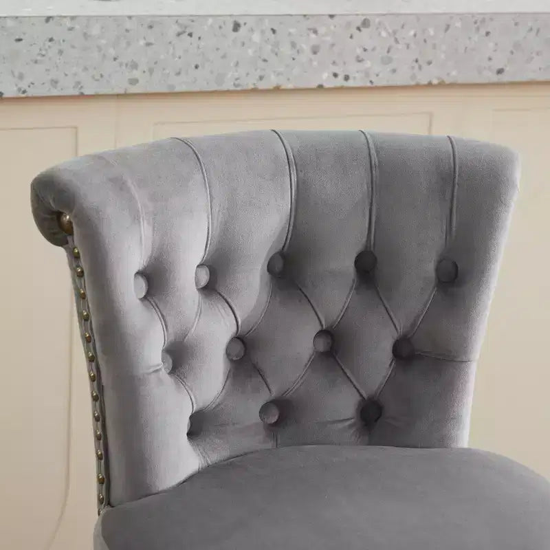 Homy Casa Set di 2 Sgabelli da Bar Girevoli Altezza Contatore con Schienale Trapuntato e Bordatura Borchiata, Sedili Imbottiti, Altezza Seduta 64 cm